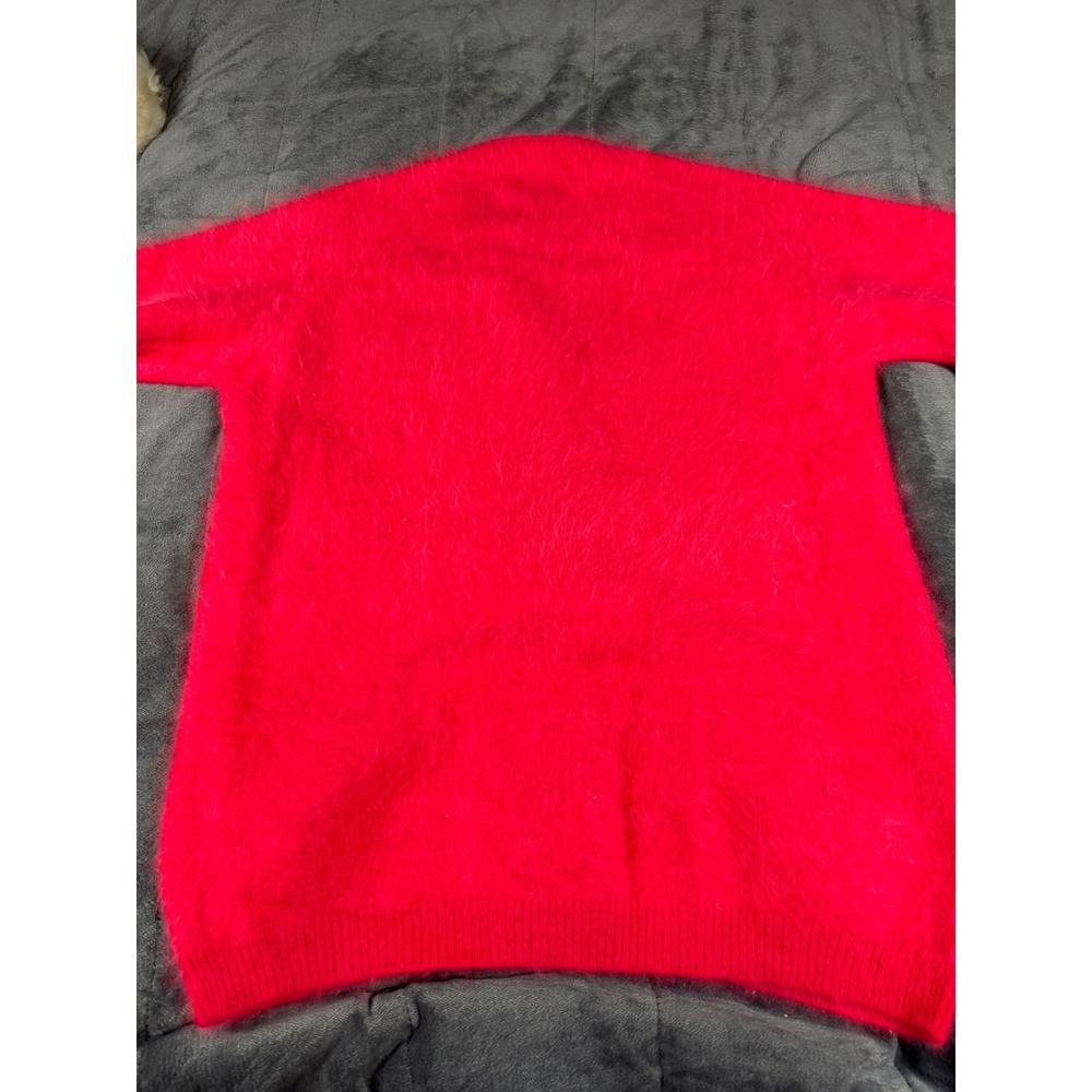 Gigi Vintage red Angora Lambswool Fuzzy V-Neck Button Cardigan Sweater 40 - Picture 7 of 8
